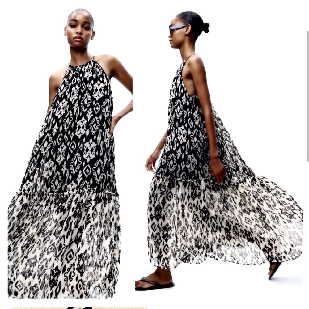 ZARA Alba Dress, Geometric Printed Chiffon maxi dress NWOT size S